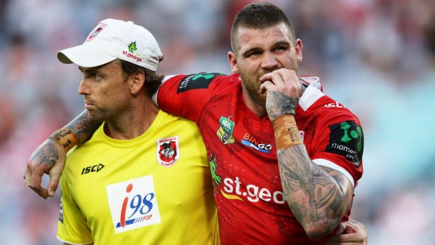 Setback: Josh Dugan goes off with a suspected hamstring injury.
