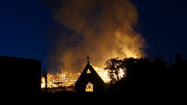 St James Church in flames.