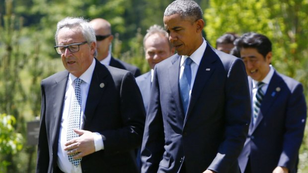 European Commission President Jean-Claude Juncker, and US President Barack Obama during the G7 summit in Germany on Sunday.