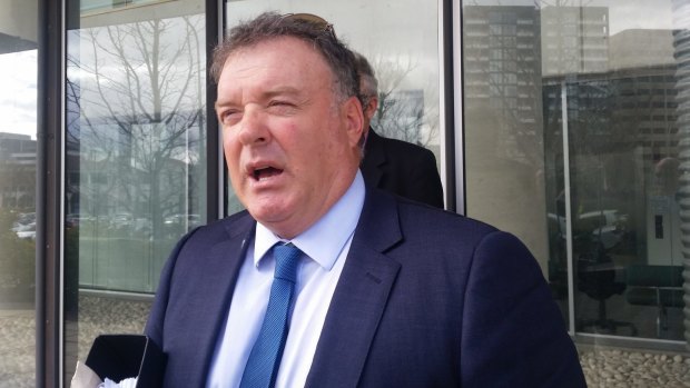 Former One Nation senator Rod Culleton speaks outside the ACT Magistrates Court.