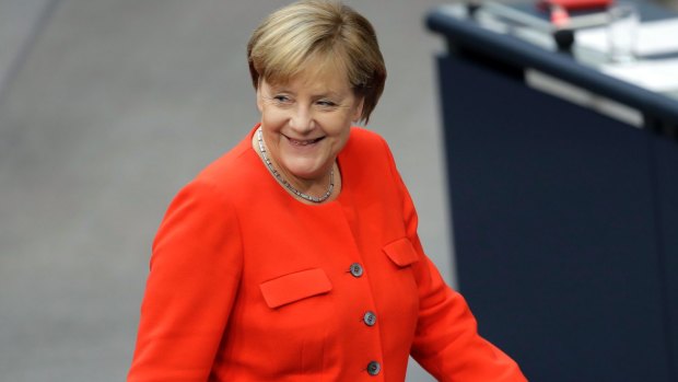 German Chancellor Angela Merkel at the German Federal Parliament, Bundestag, at the Reichstag building in Berlin.