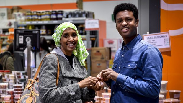 Mariam Issa and Abdi Aden at the Dandenong Market.