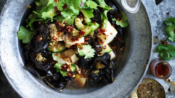 Vegan-friendly silken tofu stir-fried with black vinegar and Sichuan pepper.