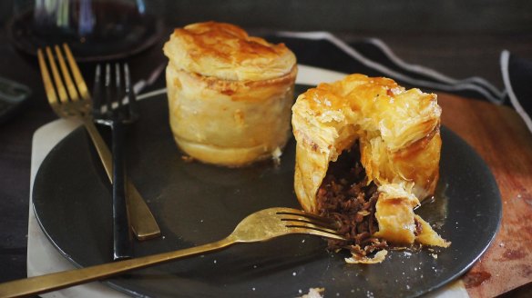 Slow-cooked beef short rib, miso and ale pies.