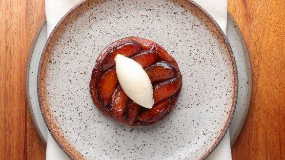 Tarte tatin flecked with smoked vanilla. 