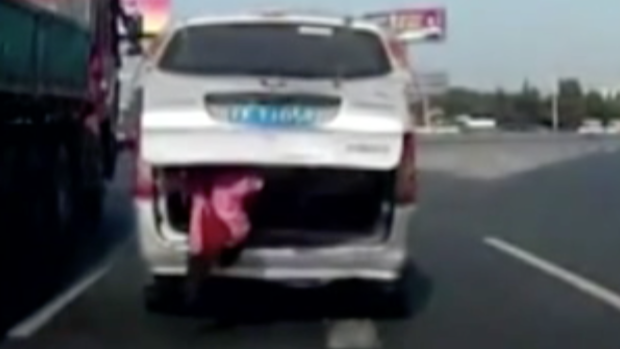 The nightmare scenario for any parent was caught on a dashcam in China.