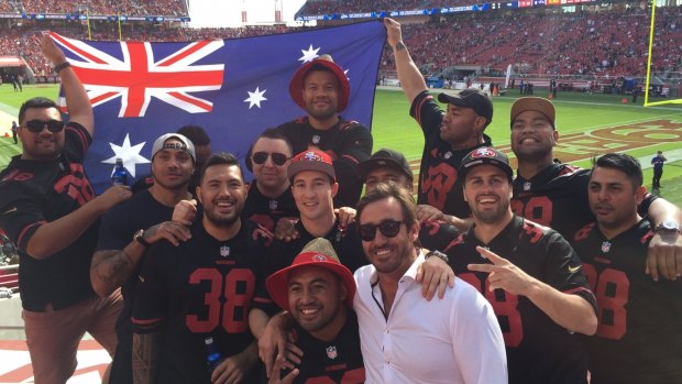 Hayne gang: Daniel Petras was part of the gang that attended a San Francisco 49ers versus Baltimore Ravens match with Krisnan Inu and Andrew Johns.