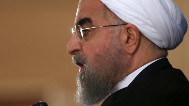 Iranian President Hassan Rouhani at a press conference in Tehran, Iran.