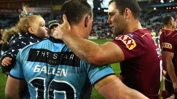 Respect?: Cameron Smith and Paul Gallen after full-time.