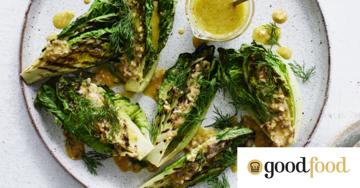 Adam Liaw's grilled gem lettuce with anchovy vinaigrette