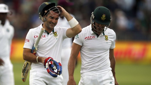 On song: South Africa batsmen Dean Elgar (left) and Faf du Plessis.