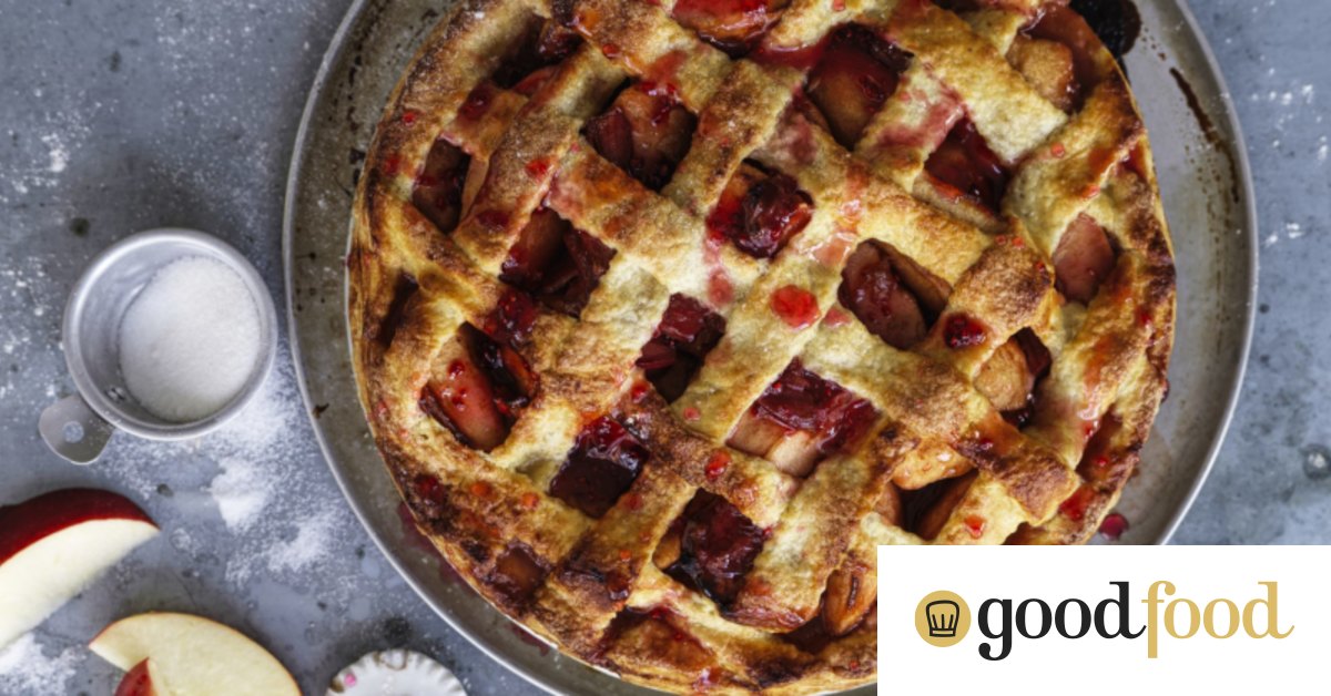 Apple and rhubarb latticetopped pie