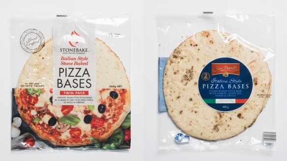 Stonebake Italian Style Stone Baked Pizza Bases (left) and Aldi Casa Barelli Pizza Bases.