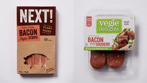 Next! Bacon Style Strips (left) and Vegie Delights Bacon Style Rashers.