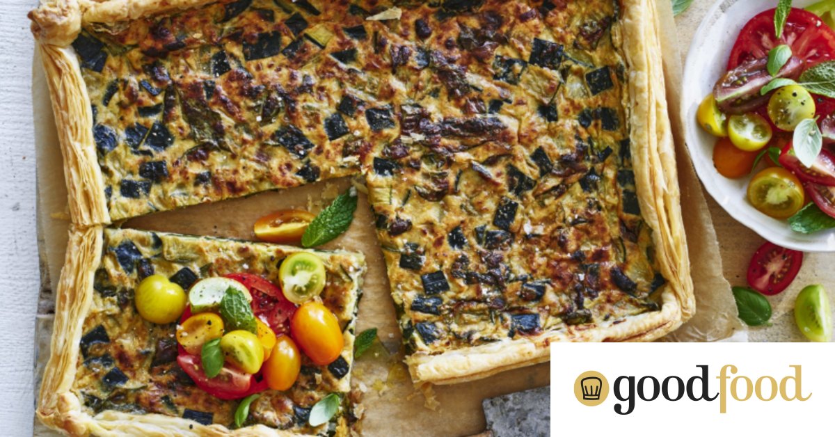 Thin zucchini tart with basil and mint