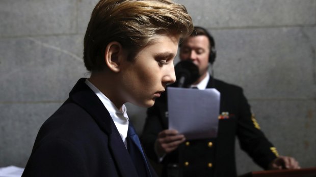 Donald Trump's son Barron Trump arrives to see his father sworn in as president.