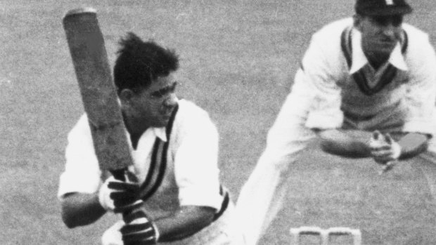 Vinoo Mankad bats against England in 1952.