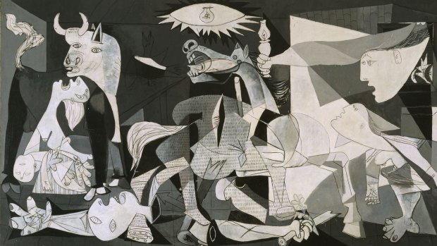 Detail of Pablo Picasso's "Guernica", inspired by the 1937 bombing of that Basque town, which captured the zeitgeist of the world's revulsion for its new weaponry.