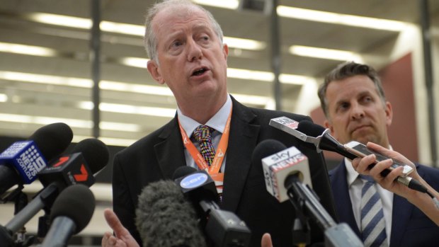 Sydney Trains chief executive Howard Collins fronts the media on Wednesday.