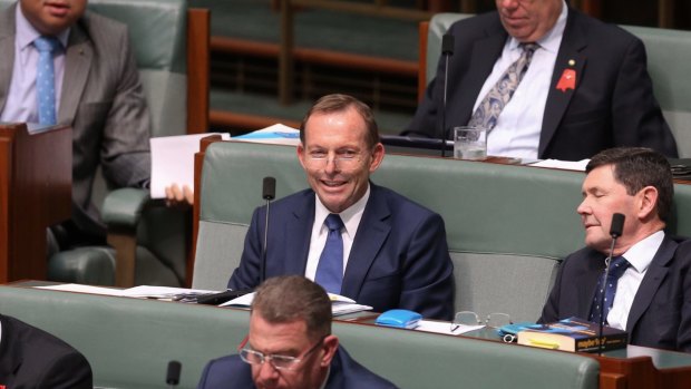 Tony Abbott, centre, has been clear about his freedom to speak out as a backbencher.