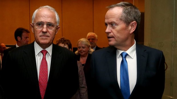 Up in the air: Prime Minister Malcolm Turnbull and Opposition Leader Bill Shorten.