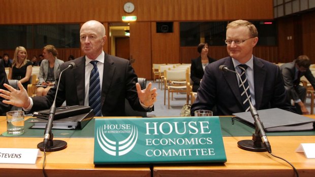 RBA governor Glenn Stevens and deputy Philip Lowe before the house economics committee in 2015.