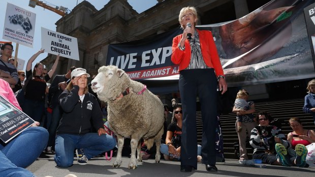Animals Australia campaign director Lyn White speaks at the protest.
