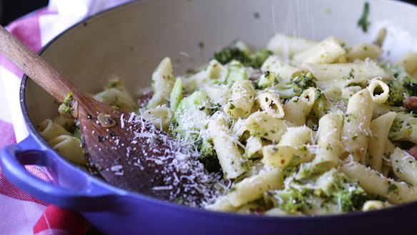 Boil chunky veg such as broccoli florets in with the pasta.