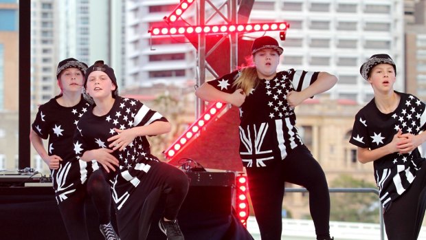 #mumsaysno perform in the the RAPCity hip hop dance competition at Arcadia, the festival village at the South Bank Cultural Forecourt on Saturday.