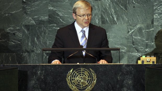 Kevin Rudd makes his speech to the General Assembly of the United Nations during his time as prime minister. 