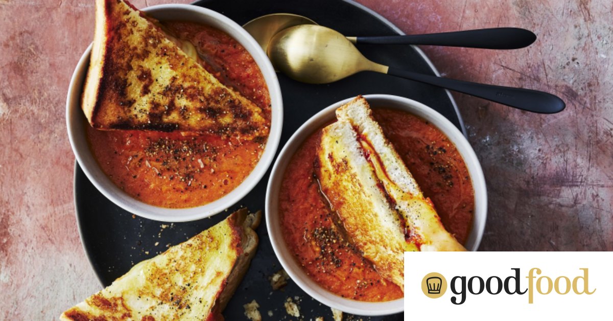 Tomato and kimchi soup with chilli cheese toasties