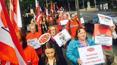 Staff at NSW's Land and Property Information protested the government's privatisation plans last June.