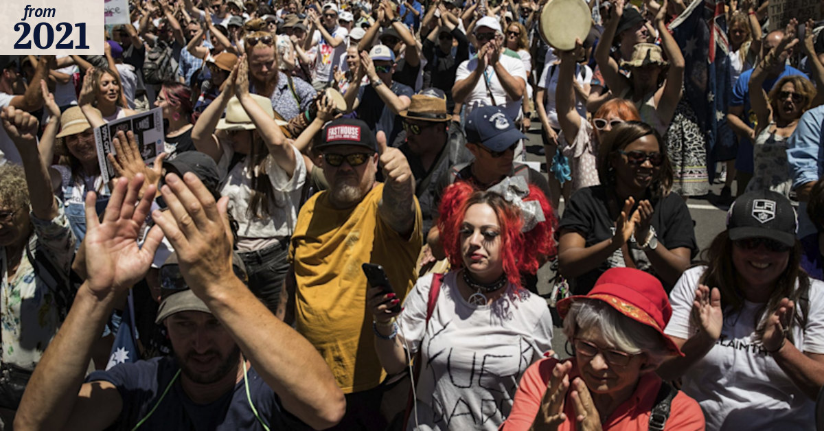 Protesters attend the Melbourne Freedom rally in the CBD
