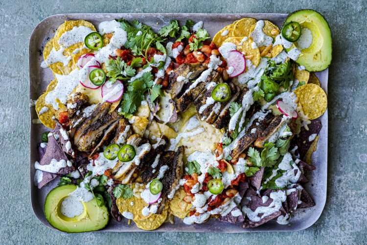 Chicken nachos with jalapeno and mint yoghurt 