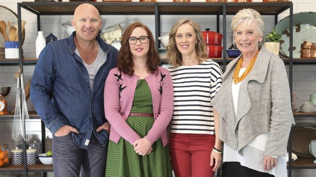 The Great Australian Bake Off judges and hosts
 (from left) Matt Moran, Mel Buttle,  Claire Hooper and Maggie Beer.