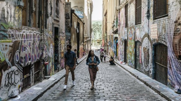 Hosier Lane and other normally bustling streets are eerily quiet in Melbourne, as people stay home and restaurants are forced to close, due to the Omicron variant.