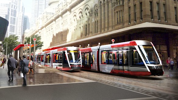 An artist's impression of the light rail line on George Street in Sydney's CBD.