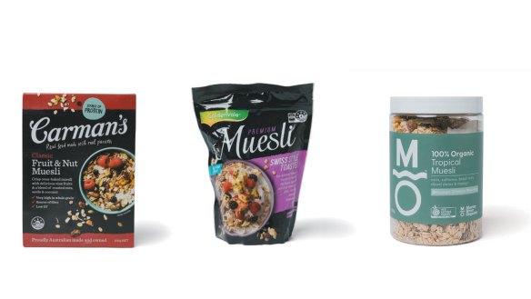 From left: Carman's, GoldenVale and Murray River muesli.