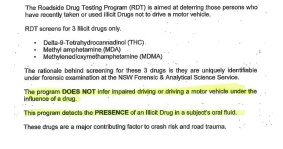 Excerpt of the NSW Police Standard Operating Procedures for the roadside drug testing program, provided under freedom of information laws.