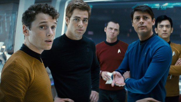 Anton Yelchin, left, in <i>Star Trek</i>.