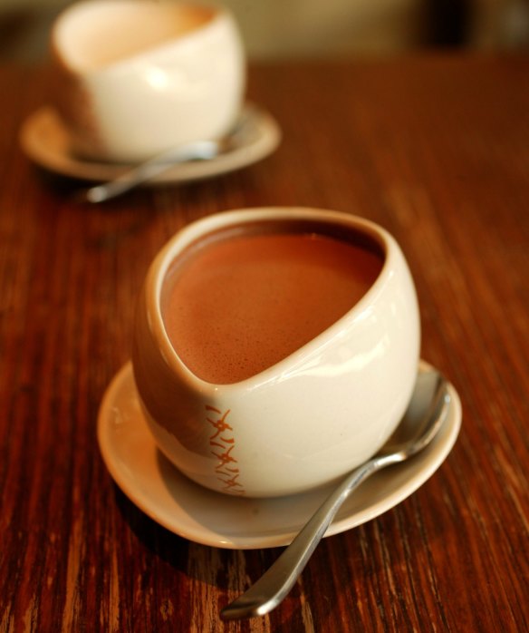 Hot chocolate in a signature hug mug at Max Brenner.