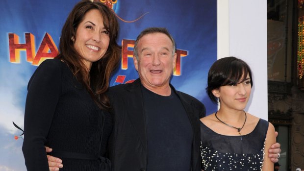 Susan Williams, Robin Williams, and Zelda Williams at the  premiere of <i>Happy Feet Two</i> in 2011. 