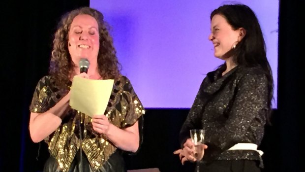 Bron Batten, left, with The Age deputy arts editor Hannah Francis in Onstage Dating.