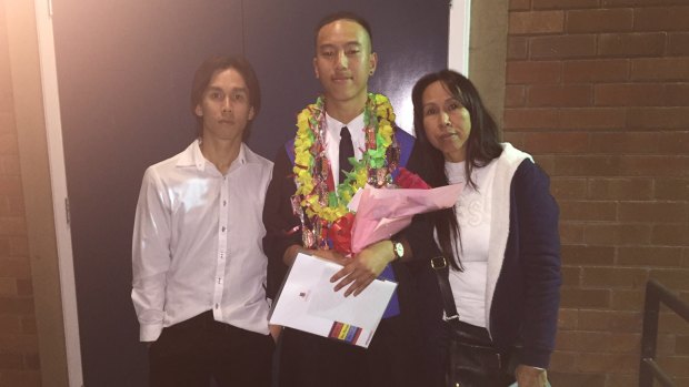 Danukul Mokmool, on the left, with his half-brother Charlie Huynh and their mother, had attended church after his release from prison.
