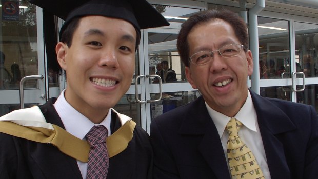Curtis Cheng, pictured with his son Alpha, was shot dead as he left the Parramatta police headquarters on October 2, 2015.