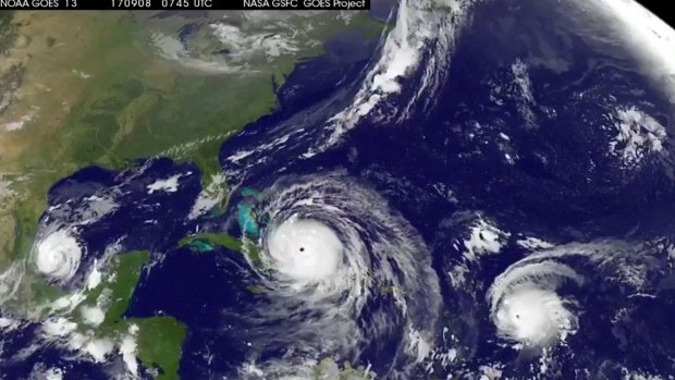 Three Hurricanes in a row, from left, in the Atlantic: Katia, Irma and Jose.