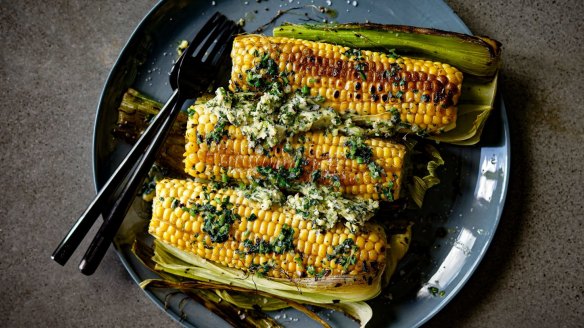 Super simple corn on the cob with coriander butter.