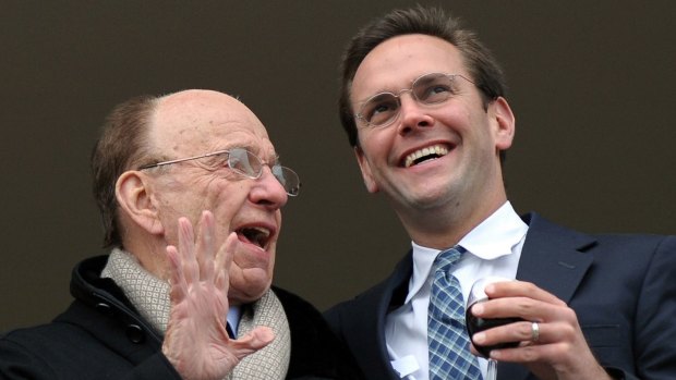 James Murdoch, right with father Rupert, is expected take over day to day management at 21st Century Fox, working "in tandem with his 43-year-old brother Lachlan and his father".