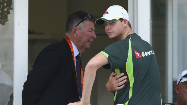 Lots to talk about: Australian chairman of selectors Rod Marsh and skipper Steve Smith.
