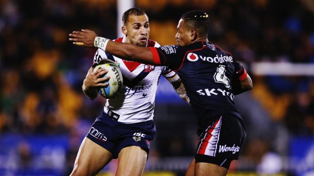 Back from injury: Blake Ferguson made a triumphant retun as the Roosters downed the Warriors at Mt Smart Stadium.
